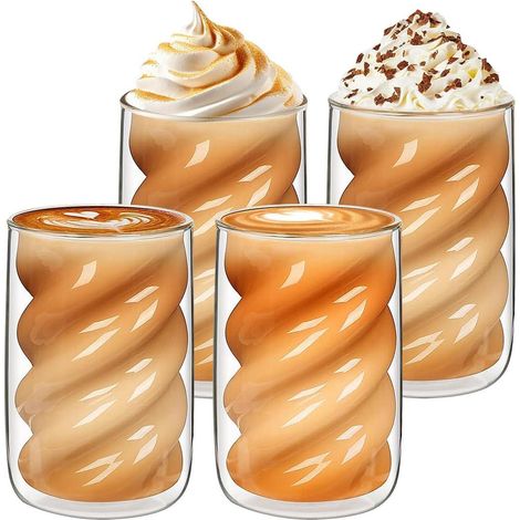 Verres à Latte Macchiato 350ml, Set de 4, Double paroi avec cuillères, Verre borosilicaté, Verres thermiques