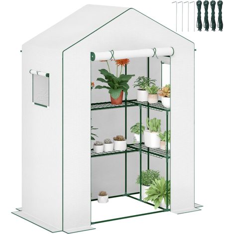 Serre jardin 140x73x190cm 1 porte 2 fenêtres 2 étagères en U bâche PE culture plantes potager