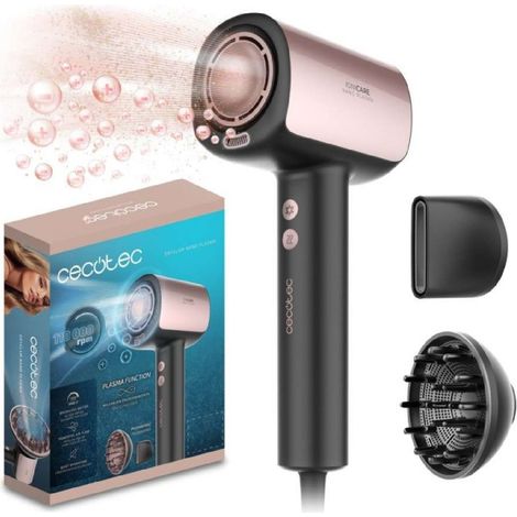 Cecotec Sèche-Cheveux Brushless de Dernière Génération DryGlam Nano Plasma Noir, Puissance de 110 000 RPM et 1600W