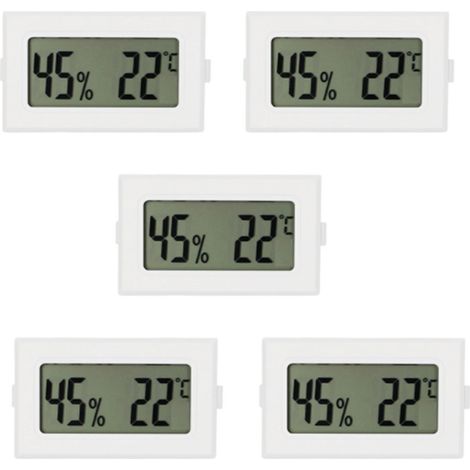Thermo-Hygrometre Numerique - Plage Temperature -50 a 70 °C - Plage Humidite 10 a 90 % - Affichage LCD - Blanc - Lot de 5 (1/5)