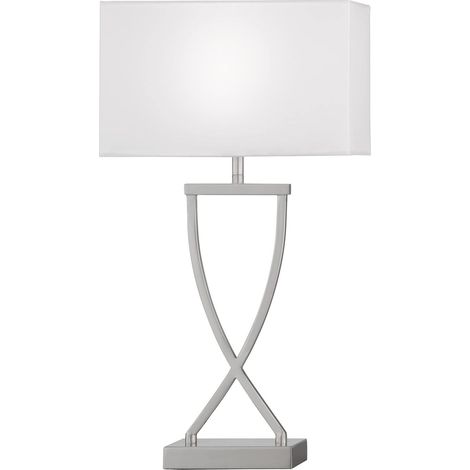 Fischer & Honsel Lampada da tavolo Anni, lampada da tavolo con paralume in tessuto e struttura elaborata, lampada da scrivania in metallo nichel opaco e bianco, attacco E27, 27 x 12 x 51 cm (1/4)