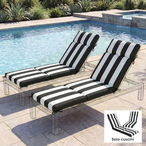 Set mit 2 Gartenstuhlkissen inklusive 6 Befestigungsbändern, Baumwolle, 183 x 54 x 6,5 cm, Schwarz und Weiß