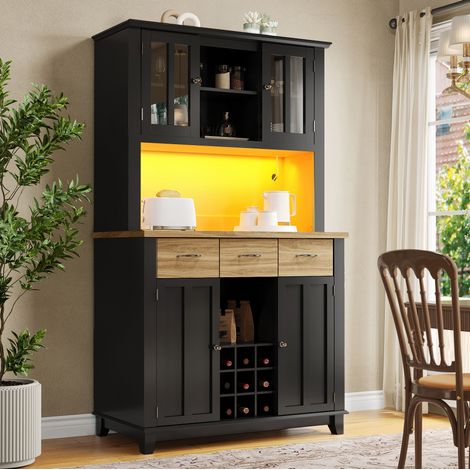 Armario alto cocina con LED y botellero negro moderno OKMYHOME (1/5)