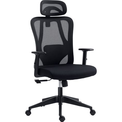 Silla de Oficina Giratoria Regulable en Altura con Reposabrazos 2D Reposacabezas Soporte Lumbar Ajustables y Repaldo Alto 67x64x117-127 cm (1/5)
