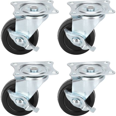 4 Roulettes pivotantes 2 pouces sans axe avec frein latéral en caoutchouc pour chariot domestique (1/5)