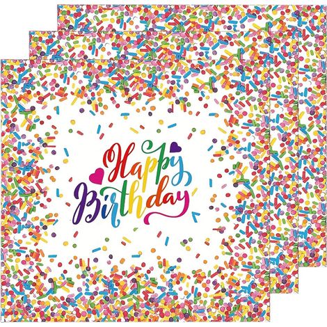 Lot de 40 serviettes d'anniversaire 33 x 33 cm - Décoration de table d'anniversaire - Confettis multicolores - Serviettes pour anniversaire d'enfant garçon et fille (1/5)