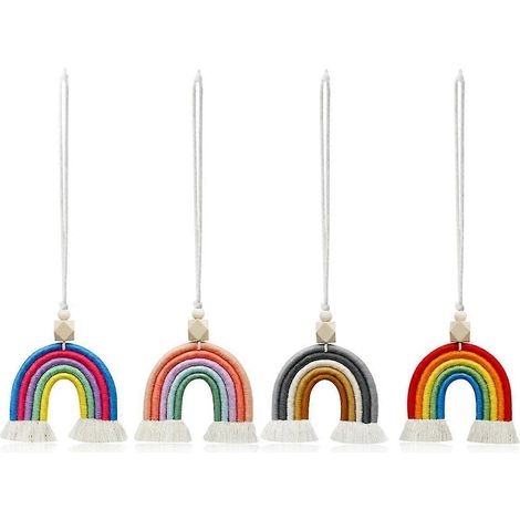 4pcs Car Rainbow Boho Charm Macrame Wooden Beads Rainbow Mirror Hanging Accessories Essential Oil C (1/5)