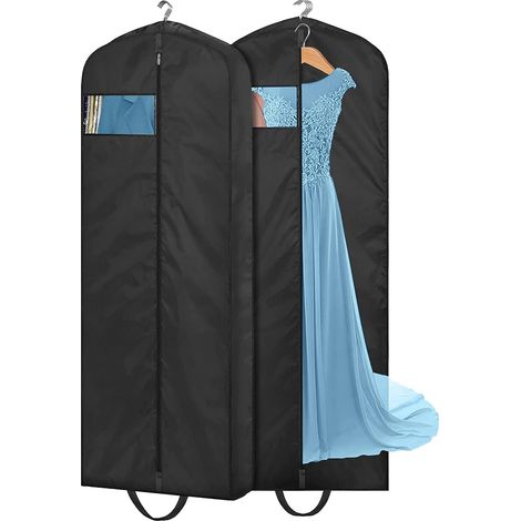 Lot de 2 sacs à vêtements de 165 cm de long pour vêtements de voyage, housses imperméables pour robe de mariée pour femme, sacs de protection pour ranger manteaux, vêtements, costumes, noir (1/3)