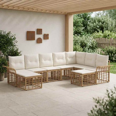 Salon de jardin modulable 9 pièces en poly rotin blanc naturel et crème, 62.6kg - PANGIVO (1/5)