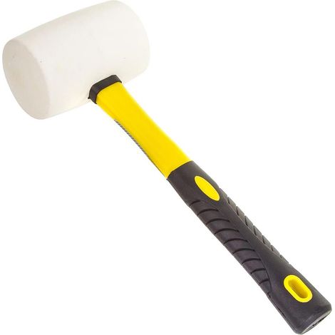 Dapetz ® 32oz White Rubber Mallet with Solid Rubber Head and Fiberglass Handle, Durable & Lightweight with Ergonomic Soft Grip, for Tiling, Bricklaying, Slabs, Tent Pegs, Paving Mallet (1/5)