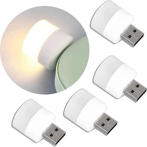 Lot de 4 mini ampoules LED USB pour créer une ambiance lumineuse nocturne. À brancher, blanc chaud, compactes et idéales pour la chambre, la salle de bain, la chambre d'enfant, le couloir, la cuisine 