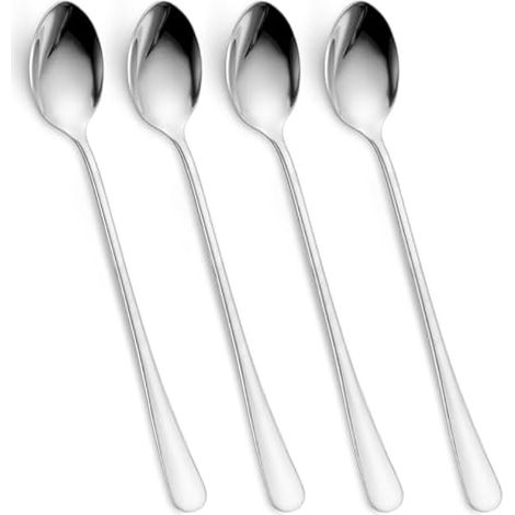 4 Cuillères à thé glacé 20 cm, cuillère à café longue pour bar, cuillère à mélanger en acier inoxydable, accessoires pour cocktail, glace, milkshake