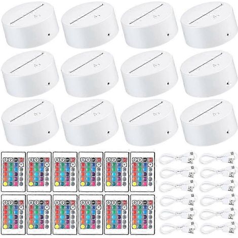 12er-Pack 3D-Nachtlicht-LED-Lampenfuß + Fernbedienung + USB-Kabel, 16 Farben Lichtshow-Displayständer für Acryl Weiß-JXLGV (1/5)