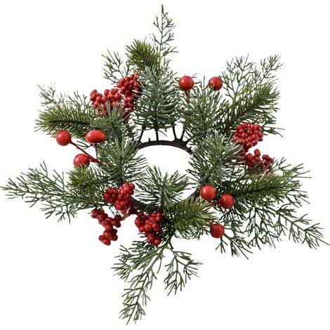 Guirlande De Noël - Anneau Décoratif Pour Bougie Ou Bouteille De Vin - Diamètre Externe 25 Cm - Plastique Vert - 1 Pièce (1/5)