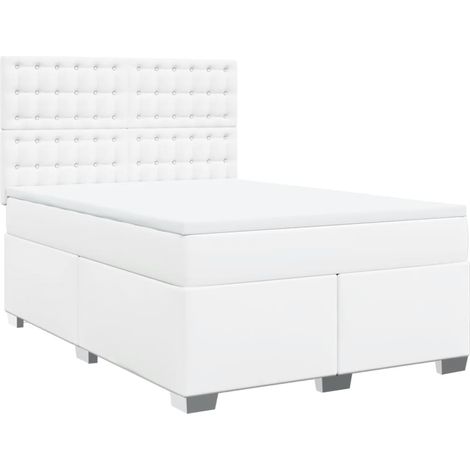 Lit double Lit adulte Sommier à lattes de lit avec matelas Blanc 160x200cm Similicuir (1/5)