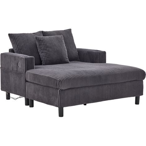 Poltrona chaise longue relax in velluto a coste grigio scuro con USB, portabicchiere e LED (1/5)