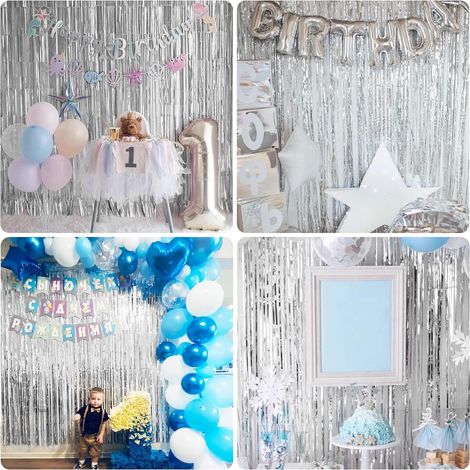 12 Pièces Argent Rideau Métallique de Frange, Rideau Anniversaire Argenté, Rideaux à Franges, Paillette Rideau Frange pour Photographie La Fête Mariage Noël Halloween Party, 1m x 2m (1/5)