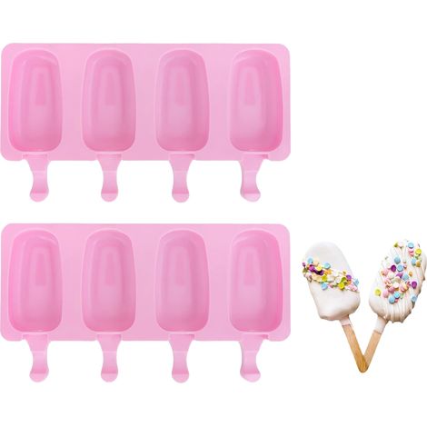 Moules à glace pour glaces, desserts, yaourts glacés, glaces maison pour enfants et adultes, 26 x 14,5 cm, 2 pièces, rose