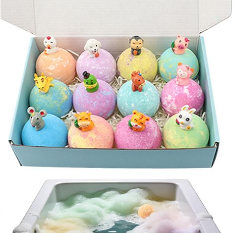 Bain Moussant avec Jouet pour  12 Pièces sur le Thème Animalier, Produit Naturel pour Douche - Set de Bombes de Bain Effervescentes  Pour Garçons, Maison, Crèche, Été (1/5)