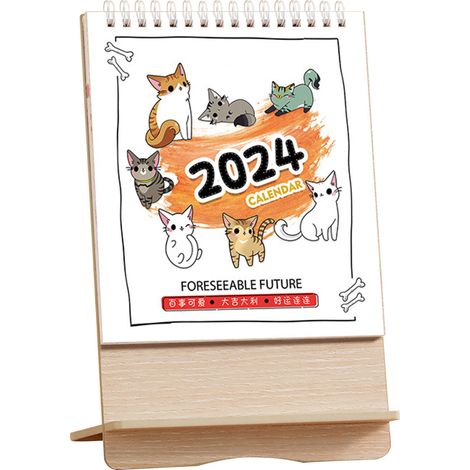 [Marco para calendario de escritorio] Calendario de escritorio de dibujos animados Año Nuevo 2024, marco de madera vertical, sencillo y creativo, decoración de oficina personalizable (1/5)