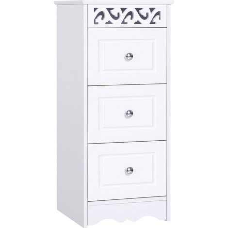 Mobiletto Bagno Cassettiera 3 Cassetti in Legno 30x30x68.5 cm Floreare Bianco (1/5)