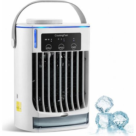 Climatiseur mobile, aircooler portable 4 en 1 avec ventilateur de refroidissement personnel, 3 vitesses, veilleuse, pour maison, bureau, chambre, voiture et camping (1/2)
