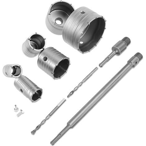 Betonkernbohrer-Set, Lochsägen-Set, Hartmetall-Kernbohrer-Set, Betonlochsäge, Betonkernbohrer, Hartmetall-Mauerwerksbohrer mit SDS-Plus-Verlängerungsschaft, 10-teilig