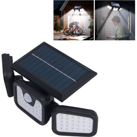 Applique murale solaire LED à 74 LED, lampe à trois têtes, applique extérieure pour cour ou jardin, éclairage public à détection de présence. (1/5)
