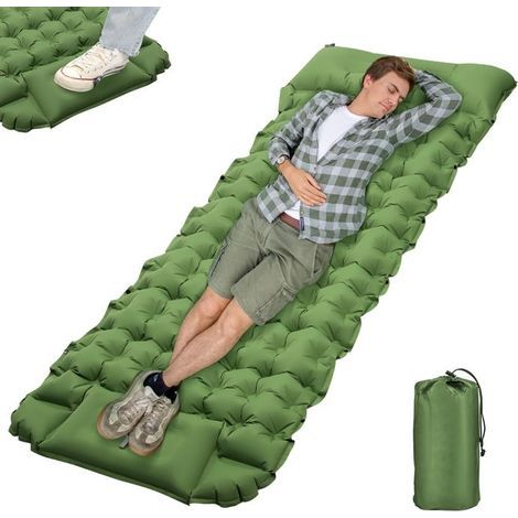 Matelas Camping Autogonflant Pliable,10 cm d'épaisseur Ultraléger Matelas Autogonflant 1 Personne avec Pompe à Pied et Coussin (1/5)