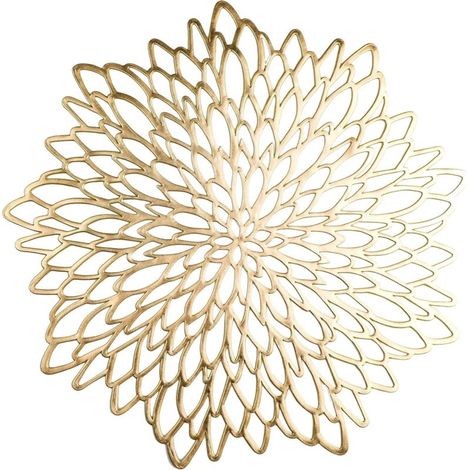 Lot de 4 sets de table ronds en vinyle doré à motifs floraux, décoration pour Noël, Thanksgiving, fêtes et mariages (1/4)