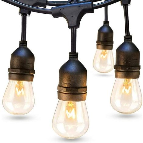 Guirlande lumineuse extérieure de 14,6 m (48 pi) de qualité commerciale, résistante aux intempéries, avec 15 douilles Edison vintage et homologuée UL. Idéale pour décorer terrasse, café, bistro ou jar (1/5)