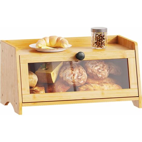 Boîte à pain pour comptoir de cuisine, boîte à pain en bambou pour pain fait maison, boîte de rangement en bois de ferme, petite boîte à pain organisateur pour comptoir, armoire, garde-manger (1/5)
