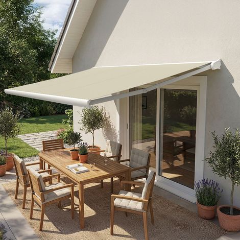 Store banne coffre intégral CINABRE (Manuelle - Blanc RAL 9010 - Écru 250g/m² - 3.50 x 2.00 m)