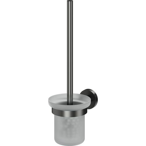 Colore Orbit Gunmetal Grey and Frosted Glass Wall Mounted Toilet Brush and Holder (1/5)