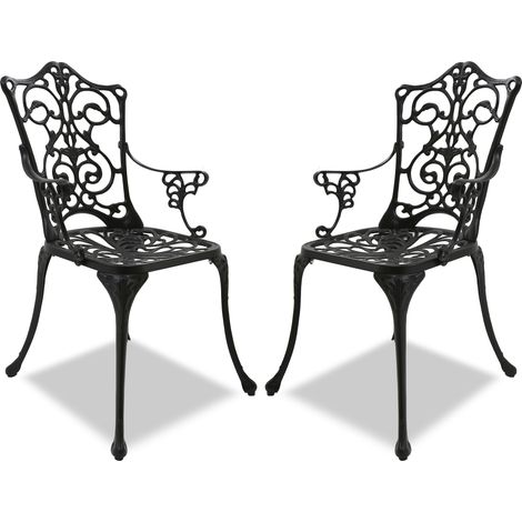 Homeology Tabreez 2-Large Garden & Patio Bistro Chairs with Armrests in Cast Aluminium Black (1/5)