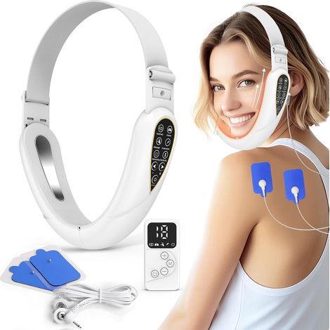 Massaggio elettrico a V per il viso, dispositivo EMS per la riduzione del mento, dispositivo per lifting del viso a microcorrente, terapia con luce rossa e blu a 45°C, dispositivo per la definizione d (1/5)