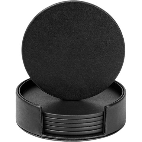 Set mit 6 Lederuntersetzern zum Schutz Ihres Schreibtisches vor Verschüttetem, perfekt für Kaffeetassen und Gläser, 10 cm (schwarz) (1/5)
