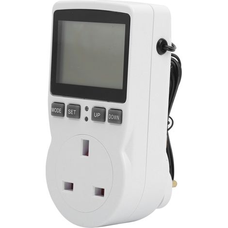 Thermostat numérique multifonction avec prise programmable, sonde de température, modes chauffage/refroidissement, 220-240V AC, norme UK, minuterie intégrée (1/5)