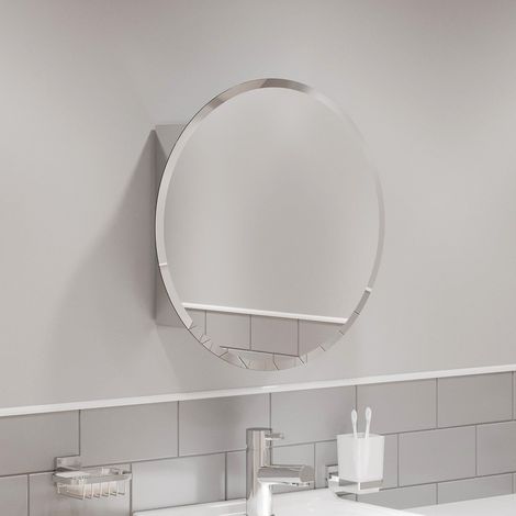Round Door Bathroom Mirror Cabinet Cupboard Stainless Steel Wall Mounted 500mm (1/5)