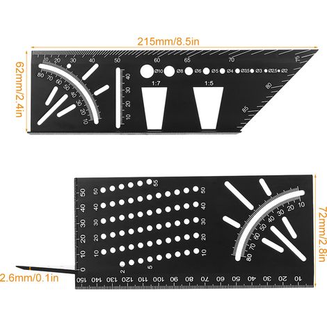 Règle d'angle multifonctionnelle en alliage d'aluminium, règle d'alignement à 45° et 90°, règle de butée et de guidage tridimensionnelle pour le travail du bois, règle de guidage multifonctionnelle no (1/5)