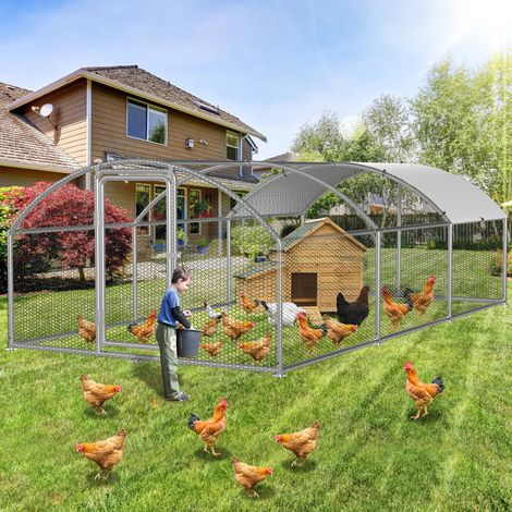 Wolketon Freilaufgehege 3x 6 x 2m  mit Sonnendach und verzinkten Gitterstäben, Außengehege als Voliere Hühnerstall oder Hasenstall, Kleintiergehege mit Riegel