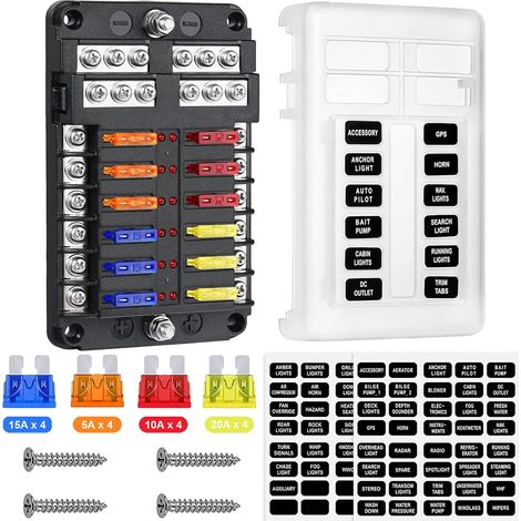 Boite Fusibles à Lame 12 Voies 12 V avec Indicateur Lumineux LED et Coque de Protection pour Voiture, Bateau, Tricycle, Camion, SUV, Yacht, Camping-Car (1/5)