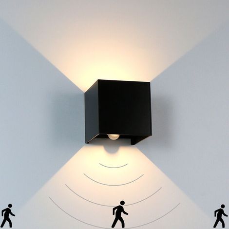 Applique murale extérieure avec détecteur de mouvement, 3000K, aluminium – Noir (1/5)