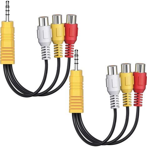 Lot de 2 câbles AV 3,5 mm vers RCA, composante de 15 cm vers répartiteur audio/vidéo de 3,5 mm (1/5)