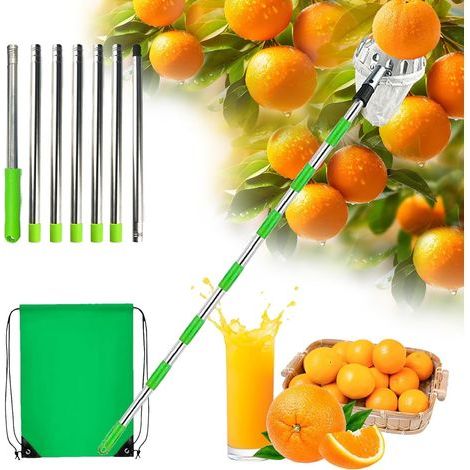 Cueilleur de Fruits avec, Manche 2.5m Cueillette, Cerise Cueille-Fruits, Acier Inoxydable Outil Cueilleur de Fruits pour la Cueillette des Oranges, Pêches, Cerises (1/5)