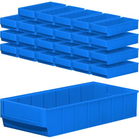 BRB Lot de 24 étagères professionnelles en polypropylène Bleu Qualité industrielle 400 x 183 x 81 mm (1/2)