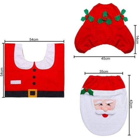 3 pièces Couverture de Siège de Toilette de Noël Décorations Noël Housse pour abattant de WC pour réservoir et Tapis de Salle de Bain Set de décoration,décoration de fête(Père Noël) (1/4)