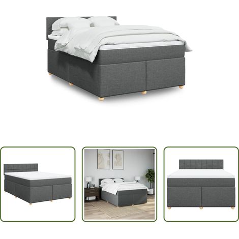 vidaXL Surmatelas - Sommier à lattes de lit avec matelas Gris foncé 140x190cm Tissu (1/5)