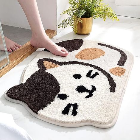 Tapis de bain moelleux, tapis de salle de bain chat mignon et amusant, surface douce en microfibre, antidérapant, lavable en machine, décoration pour chambre, salon et salle de bain. (1/5)