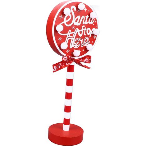 Weihnachtsdekoration „Stop Here“ aus Metall und Massivholz, filigraner LED-Weihnachtsmann für Weihnachtsbaum und Weihnachtsfeier, rund, 12 x 8 x 30,5 cm (1/5)